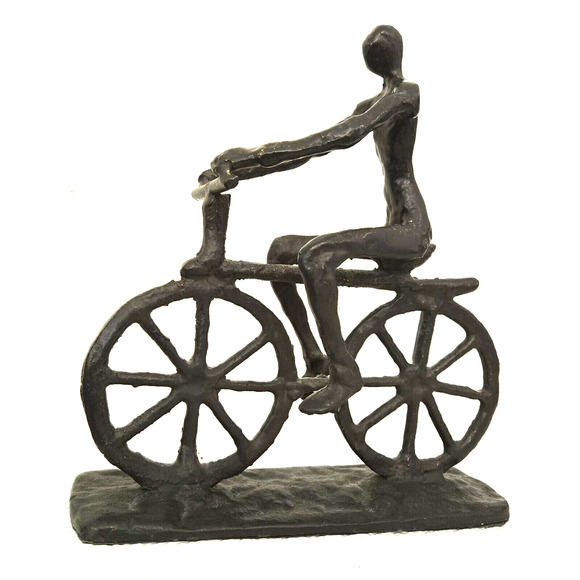 Vtg Brutalist Cast Iron Metalwork Cyclist Bicycle Sculpture Bookend Decor *READ* - Picture 10 of 11